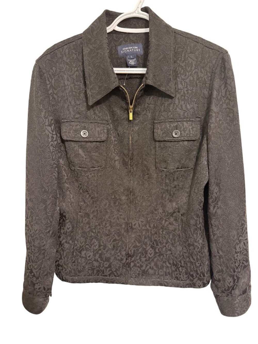 Jones New York Signature Black Jacquard Jacket Womans L